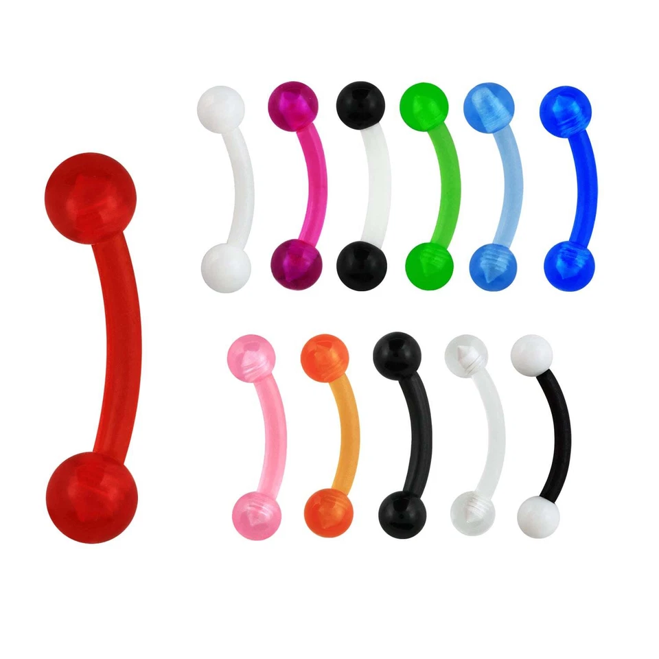 ❤ 1,2 mm Augenbrauen Piercing Curved Barbell Banane Kugeln Flexibles Acryl - Bild 1 von 1