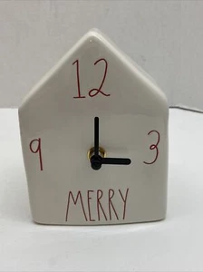 Rae Dunn Pottery Ceramic Christmas White MERRY House Clock Glossy NEW by Magenta - Picture 1 of 6