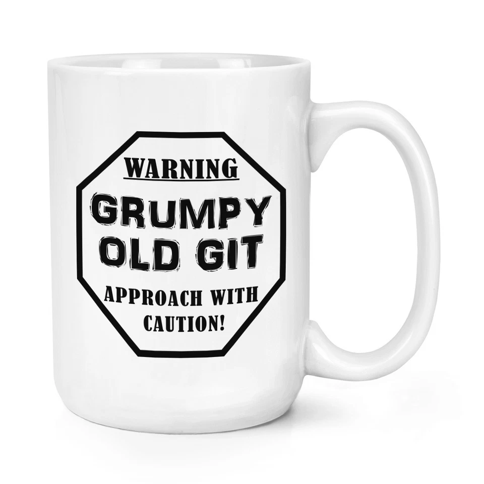 Warning Grumpy Old Git Caution 15oz Large Cup Mug - Sarcastic Rude Big - Image 1 of 1