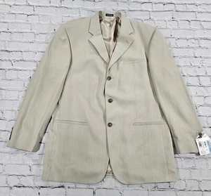 Geoffrey Beene Lafayette Sport Coat 100% Silk Beige Three Button Blazer MENS 44R - Picture 1 of 9