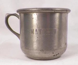 Pewter Baby Mug Engraved Matthew Kinnell-Lane Child's Vintage - Picture 1 of 5