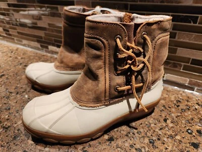 Botas de lluvia Sperry Top Sider Quarter para mujer 7 M cuero cremallera superior dos tonos crema Foto 1 de 4