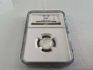 1957-P SILVER ROOSEVELT DIME NGC PF67 "BROWN LABEL" - Picture 1 of 4