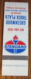GREENWOOD STANDARD GAS TRUCK PLAZA MATCHBOOK CUBIERTA: GREENWOOD, NEBRASKA E22 - Imagen 1 de 2