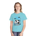 Youth Midweight Tee, Chill and live happy quote, kawaii cow, back to school