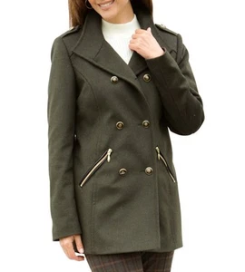 MANTEL DAMEN KURZMANTEL WOLLMANTEL WOLLE VISKOSE OLIV Gr. 46 - Bild 1 von 3