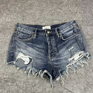 We The Free Free People Denim Shorts 28 Distressed High Rise Frayed Hem Blue - Picture 1 of 6