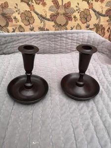 Antique Wooden Turned Wood Candlestick Holder Pair - Picture 1 of 13
