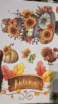 Thanksgiving Window Clings Sheets Fall Autumn Gnome Truck Sunflower Set Of 9 - Image 1 of 4