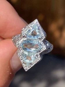 18 carat gold Aquamarine Art Deco Cluster Ring  - Picture 1 of 6