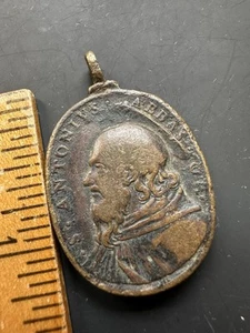 Antique Bronze Catholic Medal Saint Antonius Arbus Genuine Very Old Relic - Picture 1 of 8