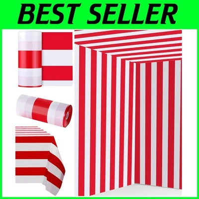 Durable 100 ft Red and White Striped Table Cover Roll - Perfect for Celebrations - Image 1 of 4