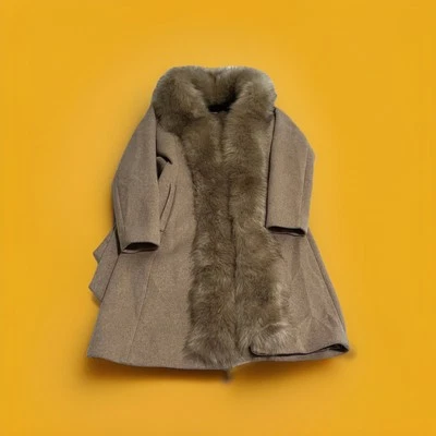 Abrigo para mujer Marciano By Guess mezcla de lana talla 2 color tostado camel ribete de piel sintética con cinturón Foto 1 de 4