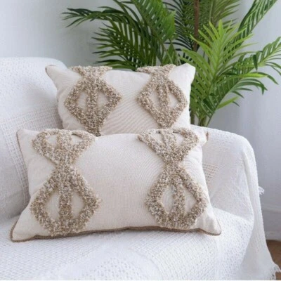 Funda de almohada acolchada Bohemia borlas geométricas Marruecos funda de cojín lumbar Foto 1 de 4