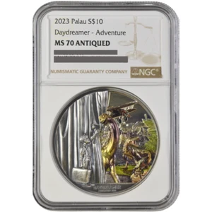 Daydreamer-ADVENTURE 2 Oz Silver Coin $10 Palau 2023-NGC Graded MS 70 Antiqued - Picture 1 of 4