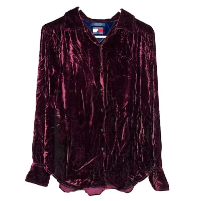 复古女式 Tommy Hilfiger 天鹅绒丝绸紫色纽扣中号 28x25 — 第 1/4 张图片