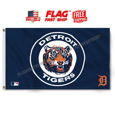 Detroit Tigers 3x5 FT Banner Logo Grommets Cave Man Fast FREE Shipping US Seller