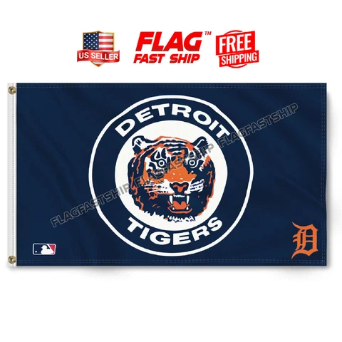 Detroit Tigers 3x5 FT Banner Logo Grommets Cave Man Fast FREE Shipping US Seller Cover