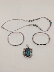 Mexico Sterling Silver Bangle Bracelets,Multi Color Braclet,Pendant & Necklace - Picture 1 of 23