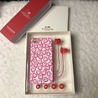 COACH F68616 RED/PINK HEART PRINT CELL PHONE IPHONE 5 CASE EARBUD SET GIFT BOX