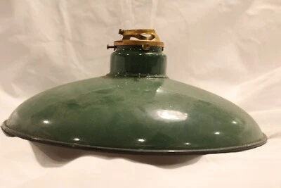 1 Antique Green  & White Enamled Industrial Lampshade  OLD - Image 1 of 4