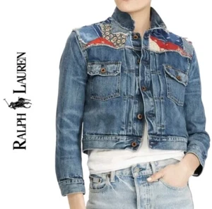 $250 NWT Polo RALPH LAUREN Jacket Women's M Denim Trucker Bandana Paisley Patch - Picture 1 of 14