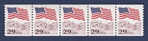 US STAMPS - 2523 - FLAG OVER RUSHMORE -MNH PLATE NUMBER COIL STRIP OF 5 - PL.# 4