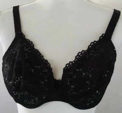 Cabernet Lace Bra 34C sheer black EUC  - Image 1 of 4