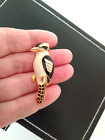 Vintage Jewellery Small Woodpecker ? Enamel & Gold Tone Bird Brooch