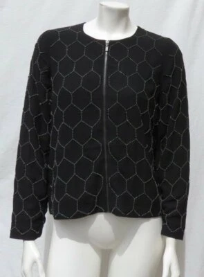 CHICO’S Black Beaded Zip Front Bomber Jacket Top size 0 US 4 6 S EUC Washable! - Image 1 of 4