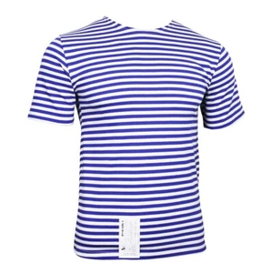 Genuine RUSSIAN PARA Blue Striped T-Shirt Short Sleeve PARATROOPER Top Tee Shirt - Picture 1 of 6