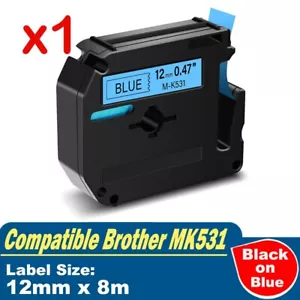 1x Compatible for Brother M-K531 P-touch Label Tape 12mm x 8m Black on Blue - Picture 1 of 1