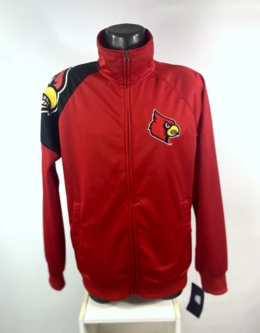 LOUISVILLE CARDINALS Full Zip Track Jacket RED with Sewn Patch Screened Logo Cover