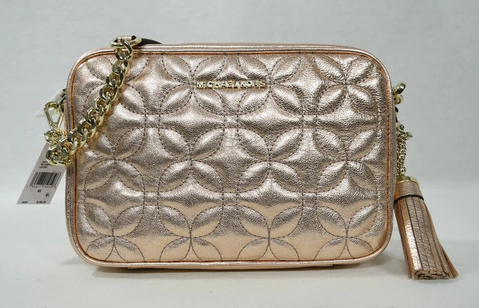 Michael Kors Crossbody 32h8tf5m2k MetallicRose LeatherQuilted Camera Bag NWD