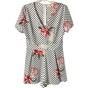 Entro Jumpsuit Womens Large Polka Dot Floral Print V Neck One Pc Romper - Picture 1 of 5