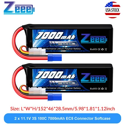2 x Zeee 11.1V 100C 7000mAh 3S литий-полимерный аккумулятор EC5 для радиоуправляемых автомобилей грузовиков гоночных моделей - Изображение 1 из 4