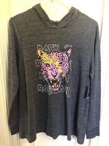NWT Torrid Womens Size 0 LG Grey Long Sleeve Graphic Hooded T-shirt - Picture 1 of 4