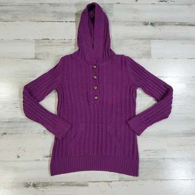 Suéter para mujer Style Co mediano púrpura con capucha tejido pulóver bolsillos Henley Foto 1 de 4