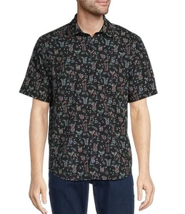Tommy Bahama Boozy Night Camp Shirt Mens L Black w/ Christmas Cocktails $128 NWT - Picture 1 of 8