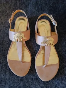 Talbots Sandals Womens Size 6.5 Gold with Elephant On Them - Picture 1 of 8