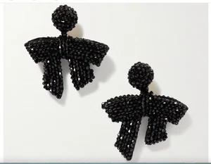 Oscar de la Renta Beaded Black Crystal Bow Drop CLIP Earrings - Picture 1 of 10