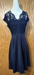 MissMay Retro Gorgeous City Abito A-Line Donna Medium Cap Manica Navy Pizzo - Foto 1 di 20