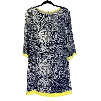 Vestido recto ELIZA J azul marino y amarillo abstracto estampado geométrico - talla 10 Foto 1 de 4