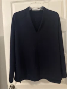 M.M. LAFLEUR Navy Blue Shawn Sweatshirt SZ M V-Neck Long Sleeve Light Scuba - Picture 1 of 15