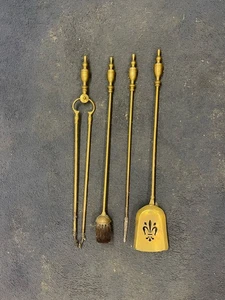 10327 VINTAGE BRASS FIRESIDE COMPANION TOOL SET 27” 4 TOOLS J DAY G SR8 JD4058 - Picture 1 of 16