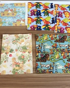 Vintage Children's Kid's Gift Wrap Wrapping Paper Lot of 5 Strips / Sheets - Picture 1 of 5
