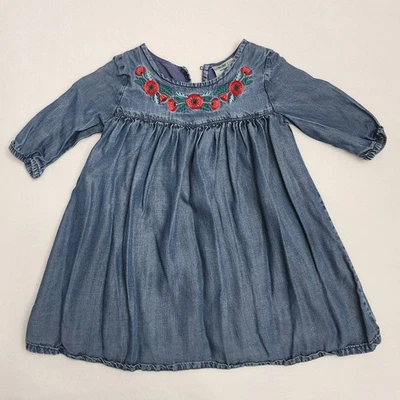 GENUINO NIÑOS de Osh Kosh Niñas Vestido Denim Azul 5T Rojo Patrón de Flores 0285 Foto 1 de 4