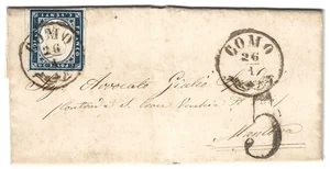 1859 ASI Sardinien - Brief mit Annullierung Lombardo Veneto di Como mit Stempel - Bild 1 von 2