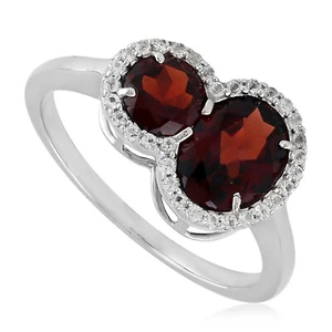Oval Prong Set Garnet Gemstone Band Ring Size 925 Sterling Silver Jewelry - Picture 1 of 7