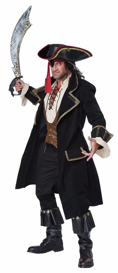 Black Beard Deluxe Pirate Captain Hook Jack Sparrow Adult Costume - Image 1 of 1